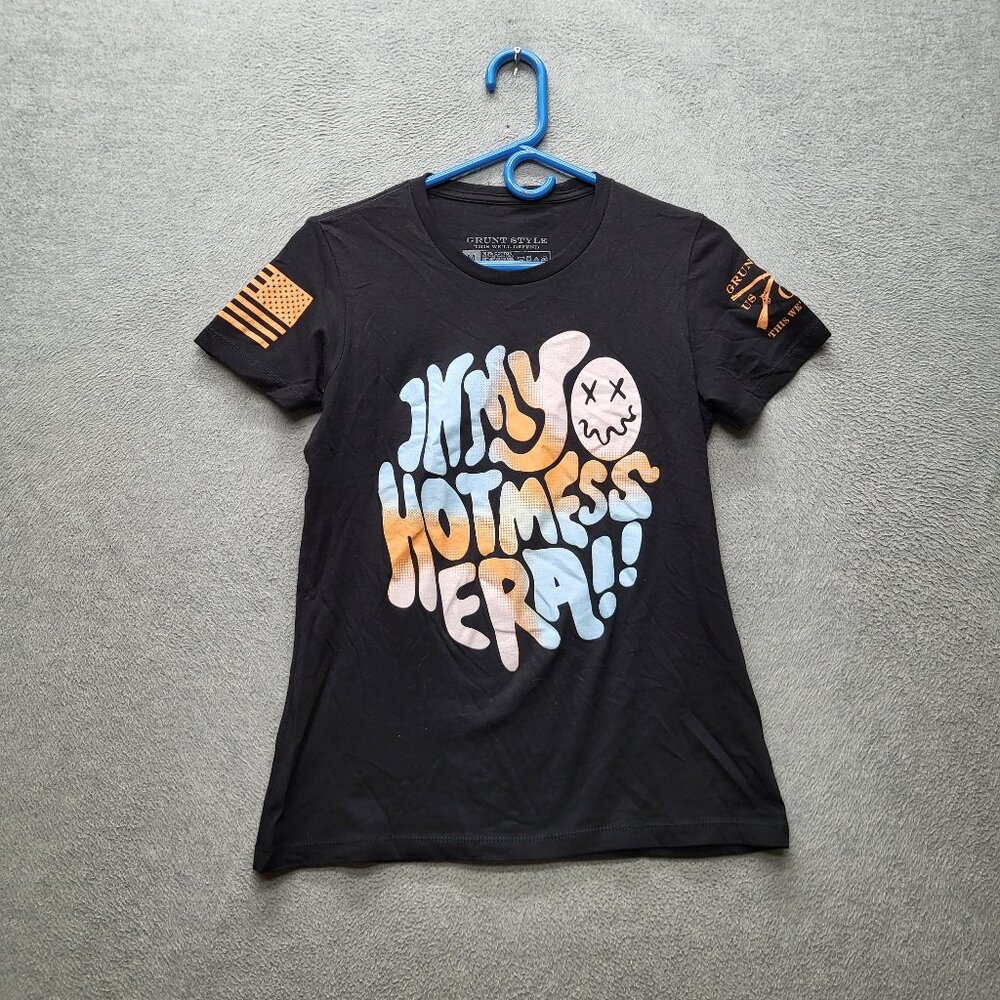 Grunt Style Women Shirt M Black Graphic Print Hot Mess Here Crossed Rifles Logo